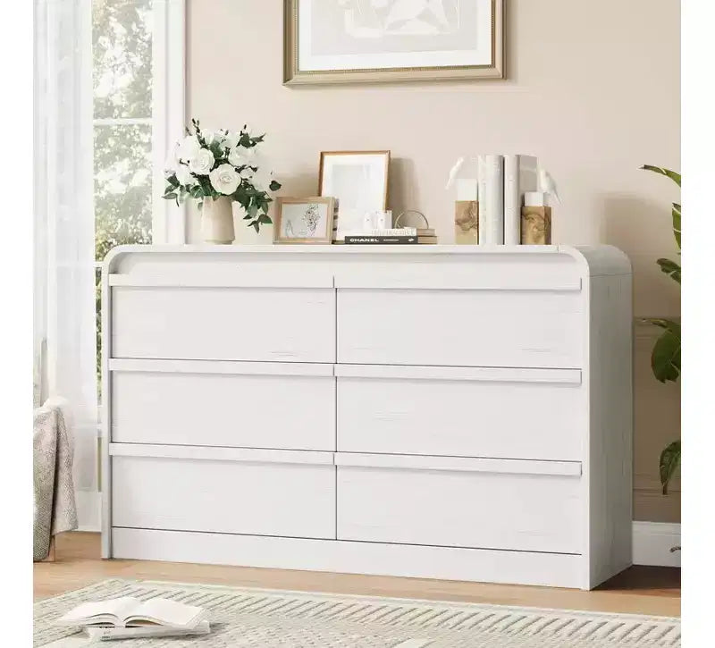 Cassettiera moderna ad arco con 6 cassetti per tavolo da pranzo - Cassettone in legno nero largo 120 cm - Design con bordi curvi - Ampio spazio di archiviazione per sala da pranzo, camera da letto, soggiorno