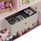 Organizer per giocattoli, libreria in legno per bambini rosa grande a 7 scomparti con 3 cassetti, armadietto per giocattoli a 3 ripiani (2 pezzi)
