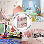 Organizer per giocattoli, libreria in legno per bambini rosa grande a 7 scomparti con 3 cassetti, armadietto per giocattoli a 3 ripiani (2 pezzi)