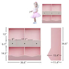Organizer per giocattoli, libreria in legno per bambini rosa grande a 7 scomparti con 3 cassetti, armadietto per giocattoli a 3 ripiani (2 pezzi)