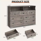 Cassettiera in Legno a 7 Cassetti con Stazione di Ricarica USB e Luci a LED - Comò Moderno con 2 Scomparti Aperti per Camera da Letto, Soggiorno, Armadio o Camera dei Bambini