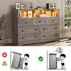 Cassettiera in Legno a 7 Cassetti con Stazione di Ricarica USB e Luci a LED - Comò Moderno con 2 Scomparti Aperti per Camera da Letto, Soggiorno, Armadio o Camera dei Bambini