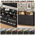Cassettiera in Legno a 7 Cassetti con Stazione di Ricarica USB e Luci a LED - Comò Moderno con 2 Scomparti Aperti per Camera da Letto, Soggiorno, Armadio o Camera dei Bambini