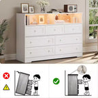 Cassettiera in Legno a 7 Cassetti con Stazione di Ricarica USB e Luci a LED - Comò Moderno con 2 Scomparti Aperti per Camera da Letto, Soggiorno, Armadio o Camera dei Bambini