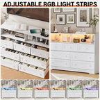 Cassettiera in Legno a 7 Cassetti con Stazione di Ricarica USB e Luci a LED - Comò Moderno con 2 Scomparti Aperti per Camera da Letto, Soggiorno, Armadio o Camera dei Bambini