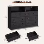 Cassettiera in Legno a 7 Cassetti con Stazione di Ricarica USB e Luci a LED - Comò Moderno con 2 Scomparti Aperti per Camera da Letto, Soggiorno, Armadio o Camera dei Bambini