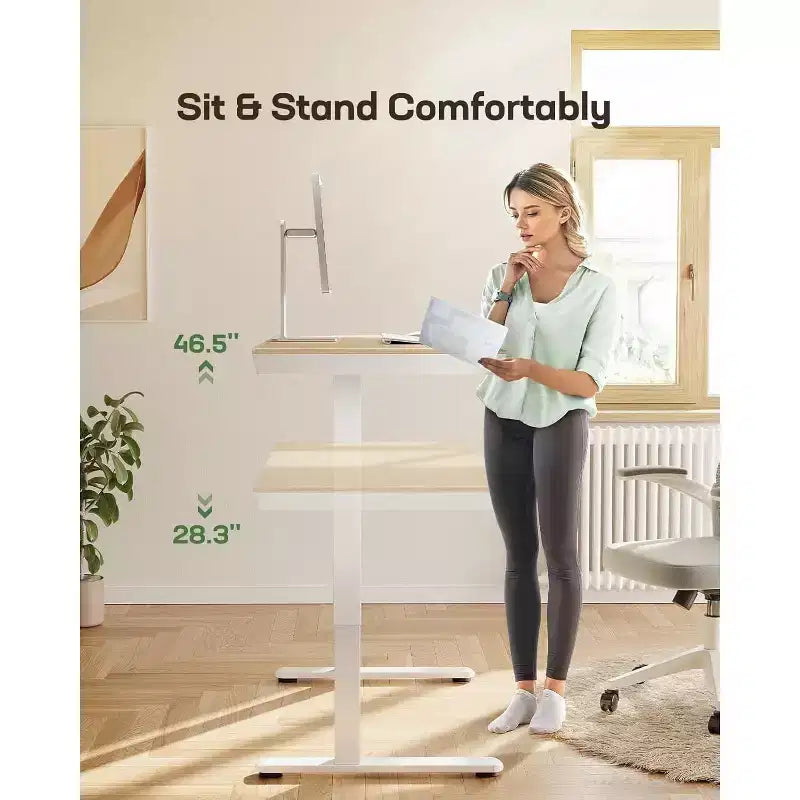 Scrivania in piedi da 48 x 24 pollici con cassetto, Scrivania elettrica in piedi con piano unico, Scrivania regolabile in altezza con porte di ricarica USB
