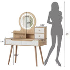 Toeletta Trucco con Luci LED, 4 Cassetti e 3 Ripiani, Struttura in Legno Massello