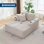 Poltrona chaise longue da interno 64, divano letto senza struttura imbottito in velluto a coste con 2 cuscini e 2 portabicchieri, nessun assemblaggio, divano letto profondo