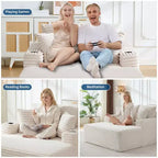 Poltrona chaise longue da interno 64, divano letto senza struttura imbottito in velluto a coste con 2 cuscini e 2 portabicchieri, nessun assemblaggio, divano letto profondo