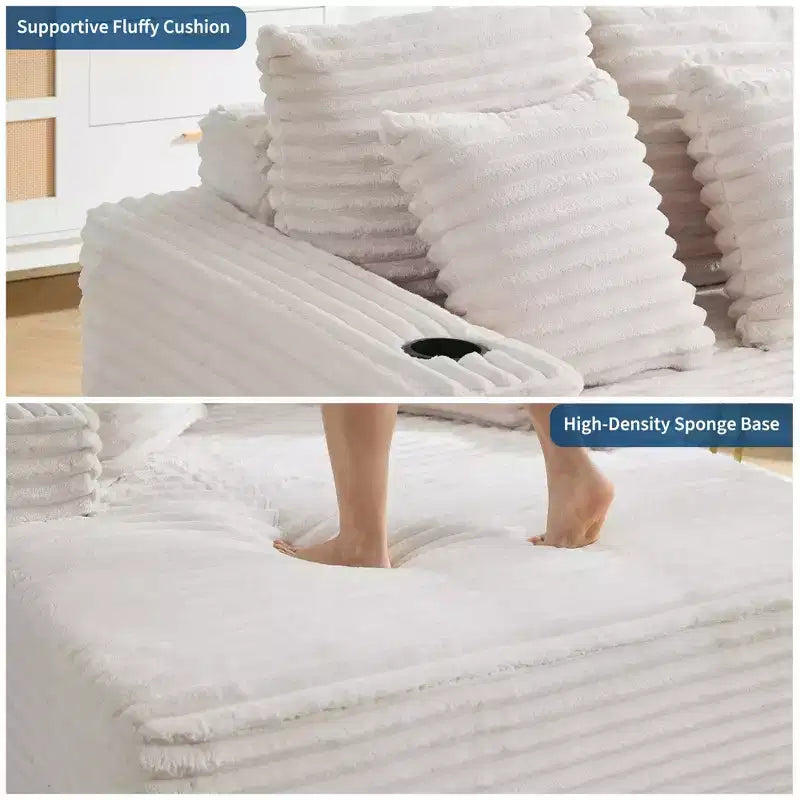 Poltrona chaise longue da interno 64, divano letto senza struttura imbottito in velluto a coste con 2 cuscini e 2 portabicchieri, nessun assemblaggio, divano letto profondo