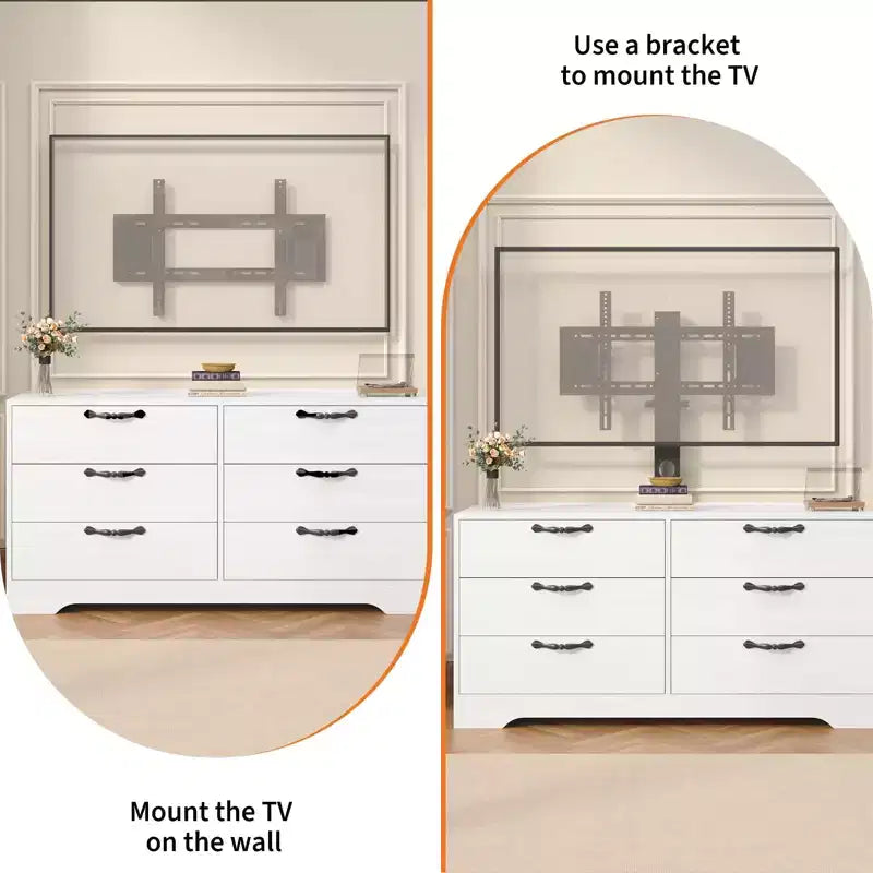 Mobile TV moderno da 63" con supporto per TV da 75 pollici, console multimediale regolabile in altezza a 6 cassetti, centro di intrattenimento robusto in MDF per soggiorno, camera da letto
