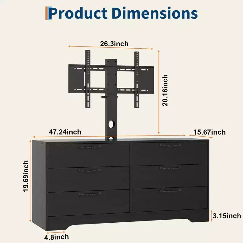 Mobile TV moderno da 63" con supporto per TV da 75 pollici, console multimediale regolabile in altezza a 6 cassetti, centro di intrattenimento robusto in MDF per soggiorno, camera da letto