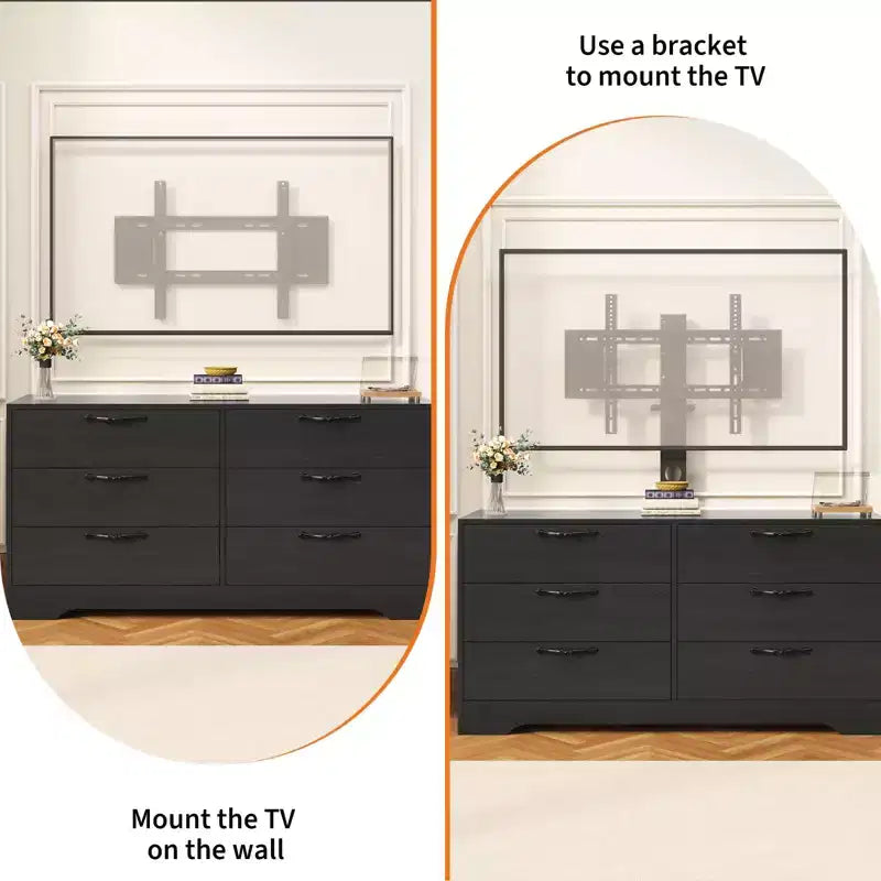 Mobile TV moderno da 63" con supporto per TV da 75 pollici, console multimediale regolabile in altezza a 6 cassetti, centro di intrattenimento robusto in MDF per soggiorno, camera da letto