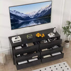 Mobile TV moderno da 63" con supporto per TV da 75 pollici, console multimediale regolabile in altezza a 6 cassetti, centro di intrattenimento robusto in MDF per soggiorno, camera da letto
