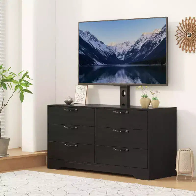 Mobile TV moderno da 63" con supporto per TV da 75 pollici, console multimediale regolabile in altezza a 6 cassetti, centro di intrattenimento robusto in MDF per soggiorno, camera da letto