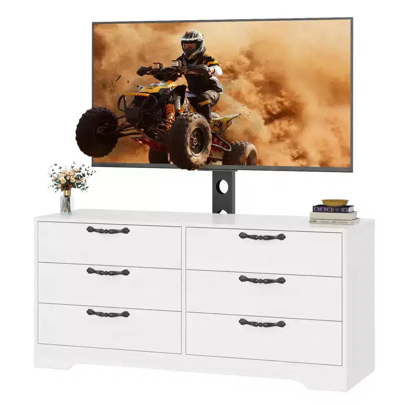Mobile TV moderno da 63" con supporto per TV da 75 pollici, console multimediale regolabile in altezza a 6 cassetti, centro di intrattenimento robusto in MDF per soggiorno, camera da letto