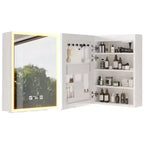 Specchiera a LED bianca con cornice in acrilico con display di ora e temperatura, illuminazione a tre colori, 2 prese e 2 USB