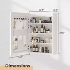 Specchiera a LED bianca con cornice in acrilico con display di ora e temperatura, illuminazione a tre colori, 2 prese e 2 USB