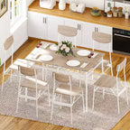 Tavolo da pranzo da 7 pezzi per 6 persone, tavolo da cucina da 110 cm e sedie in legno con contenitore e schienale