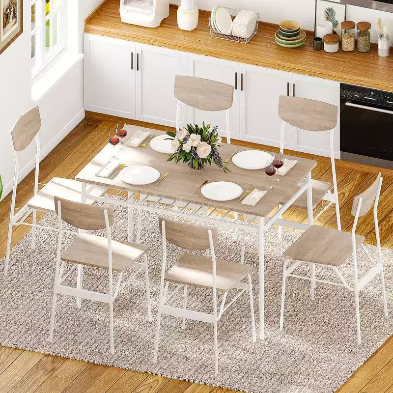Tavolo da pranzo da 7 pezzi per 6 persone, tavolo da cucina da 110 cm e sedie in legno con contenitore e schienale