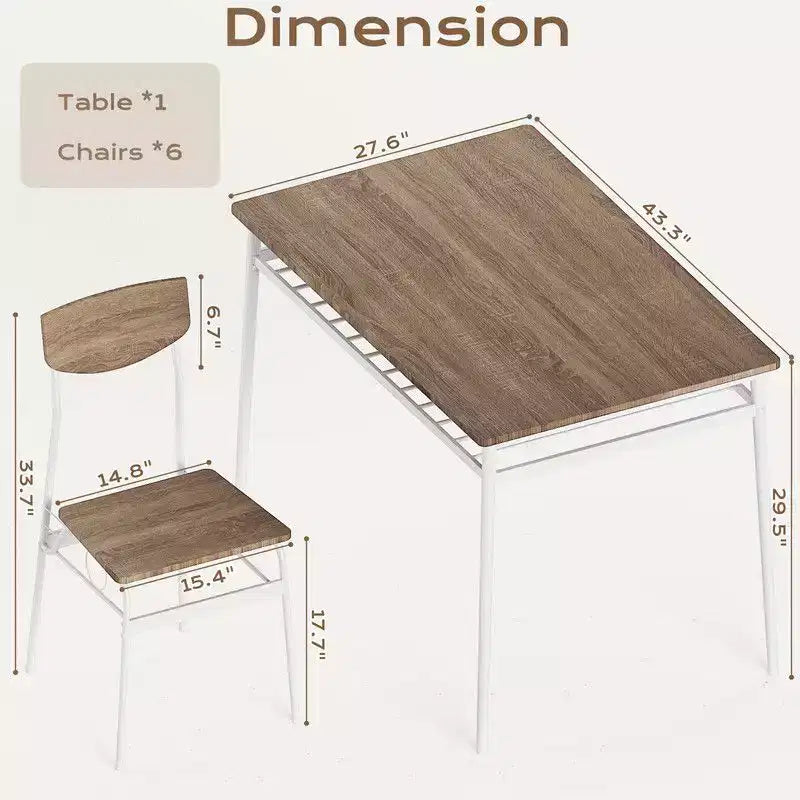 Tavolo da pranzo da 7 pezzi per 6 persone, tavolo da cucina da 110 cm e sedie in legno con contenitore e schienale