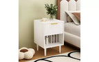 Comodino moderno da 57,99 cm con un ampio cassetto e ripiano aperto, maniglia decorativa dorata, per camera da letto e soggiorno, bianco