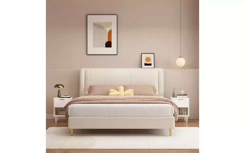 Comodino moderno da 57,99 cm con un ampio cassetto e ripiano aperto, maniglia decorativa dorata, per camera da letto e soggiorno, bianco