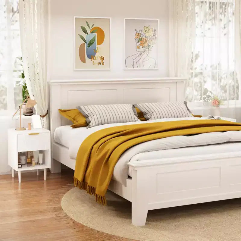 Comodino moderno da 57,99 cm con un ampio cassetto e ripiano aperto, maniglia decorativa dorata, per camera da letto e soggiorno, bianco