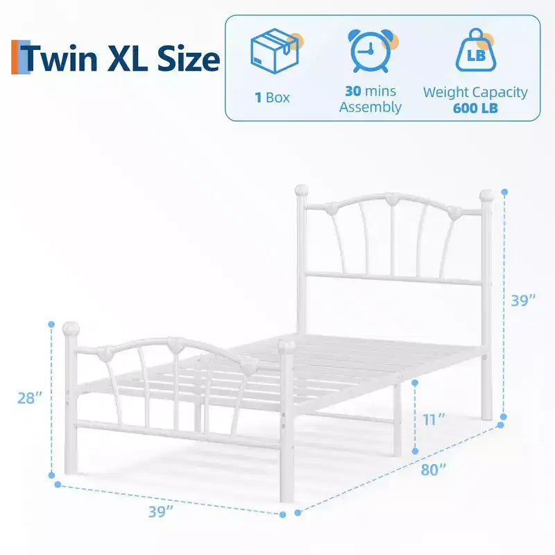 Struttura Letto Matrimoniale in Metallo a Cuore con Testiera e Pediera, Design a Piattaforma con Robusto Supporto a Doghe e Spazio Contenitore Sotto il Letto per Camera da Letto