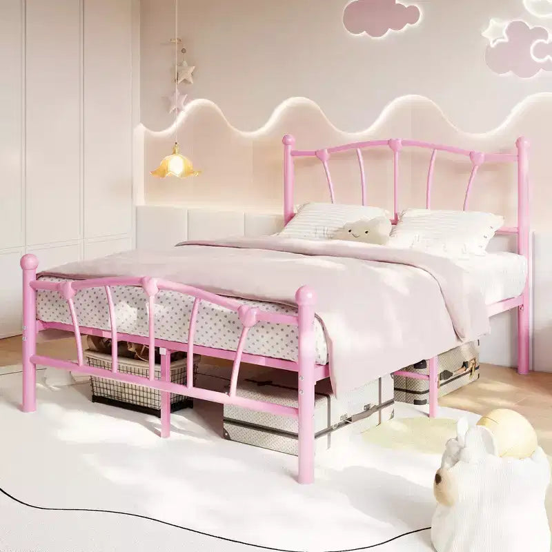 Struttura Letto Matrimoniale in Metallo a Cuore con Testiera e Pediera, Design a Piattaforma con Robusto Supporto a Doghe e Spazio Contenitore Sotto il Letto per Camera da Letto