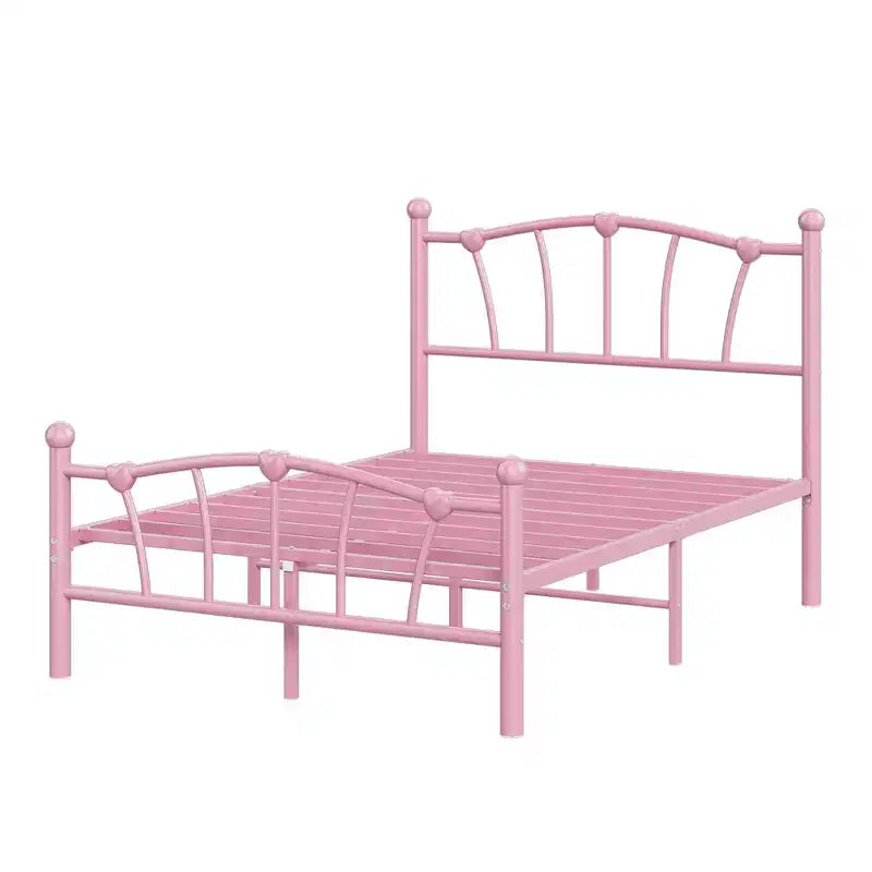 Struttura Letto Matrimoniale in Metallo a Cuore con Testiera e Pediera, Design a Piattaforma con Robusto Supporto a Doghe e Spazio Contenitore Sotto il Letto per Camera da Letto