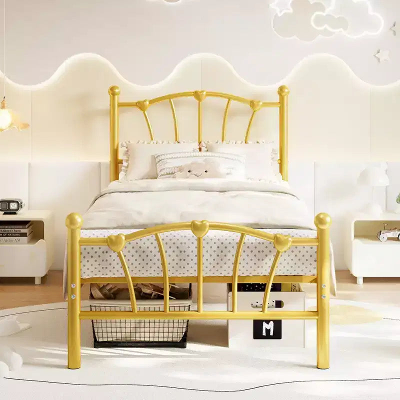 Struttura Letto Matrimoniale in Metallo a Cuore con Testiera e Pediera, Design a Piattaforma con Robusto Supporto a Doghe e Spazio Contenitore Sotto il Letto per Camera da Letto
