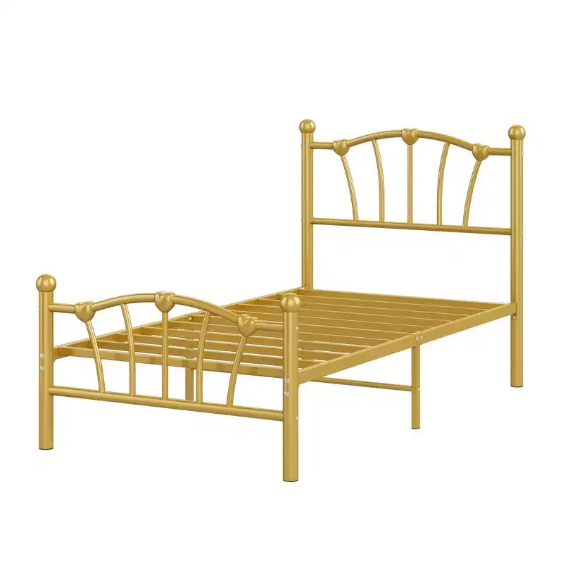 Struttura Letto Matrimoniale in Metallo a Cuore con Testiera e Pediera, Design a Piattaforma con Robusto Supporto a Doghe e Spazio Contenitore Sotto il Letto per Camera da Letto
