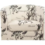 Poltrona a pozzetto con schienale a botte Everett in tessuto con motivo script vintage e poggiapiedi