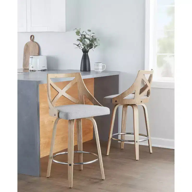 Sgabelli da bar Charlotte altezza bancone, colore bianco/grigio chiaro (set da 2)